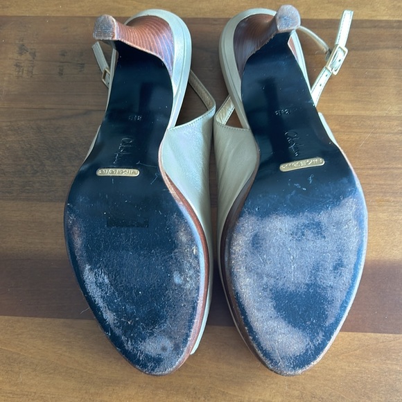 Cole Haan Champagne Gold Peep Toe Slingback Heels - Picture 3 of 6